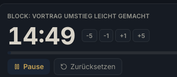 Block-Timer mit Restzeit und Anpass-Buttons