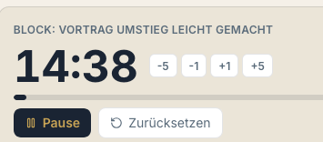 Block-Timer mit Restzeit und Anpass-Buttons