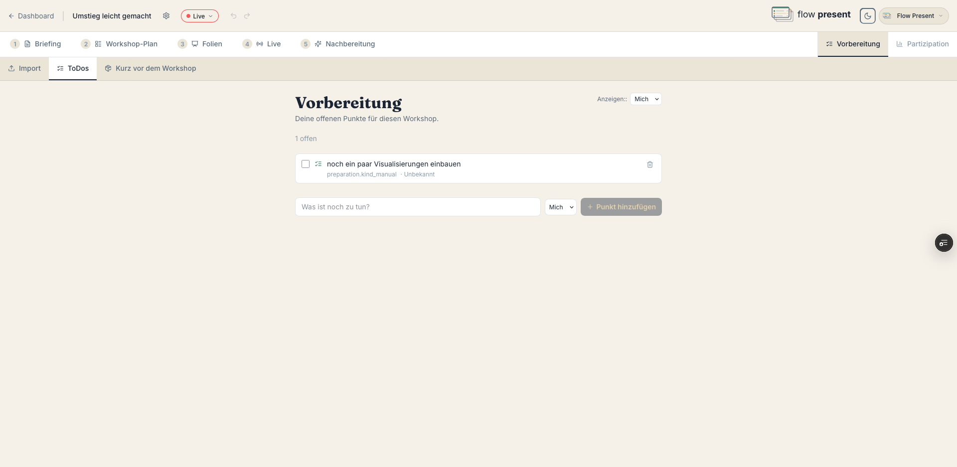 Vorbereitung — offene Punkte
